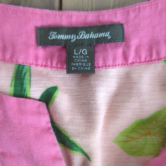 Tommy Bahama Pink Floral Cotton Linen Sleeveless Mini Dress SZ L - Picture 2 of 14